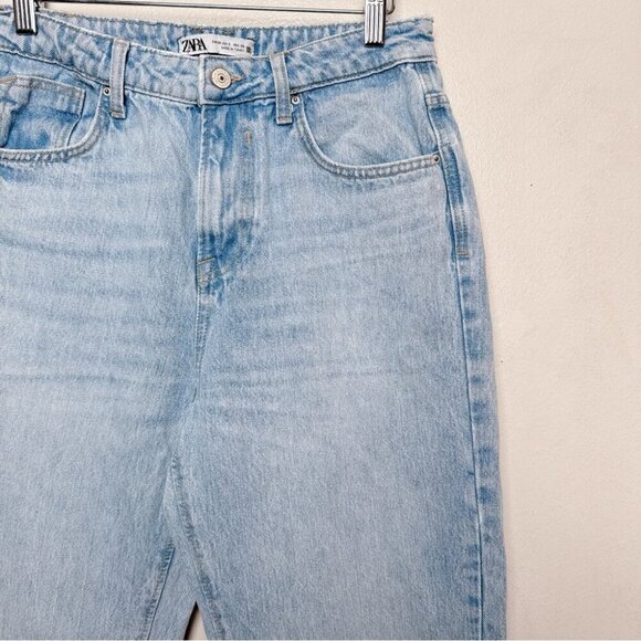 Zara Womens 6 Straight Leg Mom Jeans Light Wash Frayed Hem - Picture 5 of 14